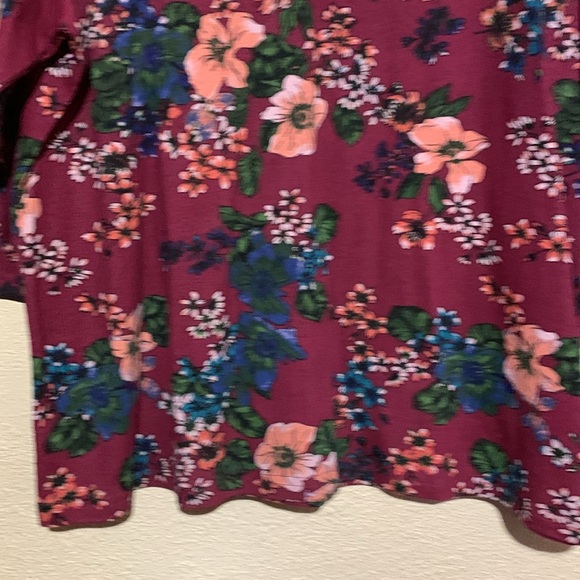 i.b.diffusion Top Blouse 2X Burgundy Red Blue Pink Floral Pullover Stretch - Picture 2 of 12